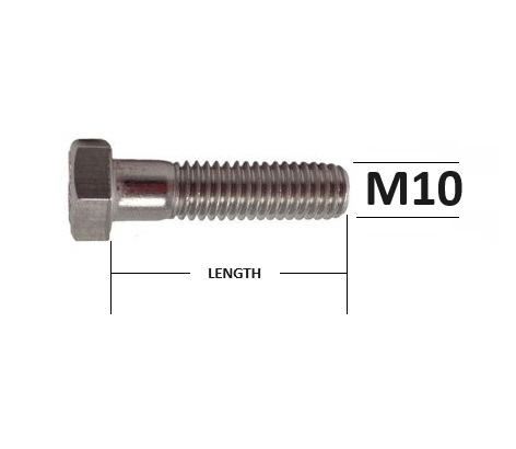 M10 Bolts Stainless Steel Grade 304 Select Length
